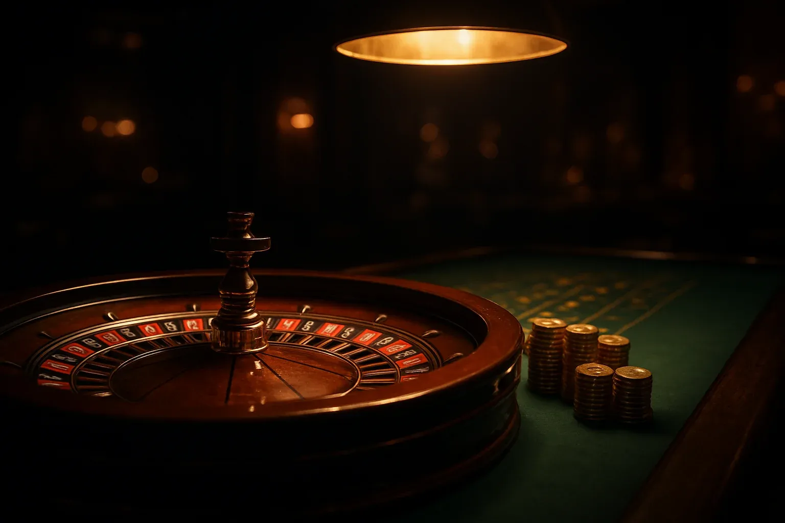 Elegant live casino table with glowing roulette wheel and golden chips